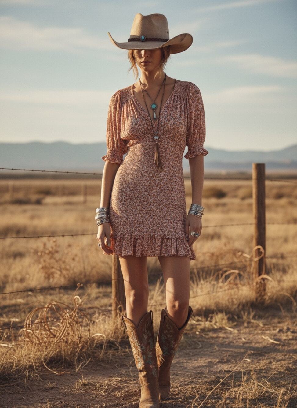 Faithfull The Brand Margherita Floral Smocked Mini Dress Boho Western M